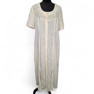 Vintage Sfizio Linen Embroidered Midi Dress Italy Boho Cottagecore Romantic L